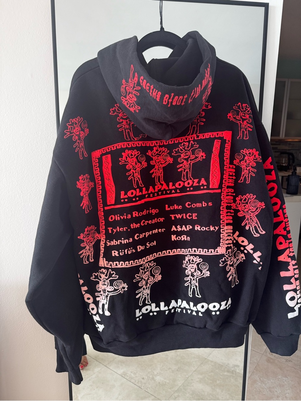 Lollapalooza Black Hoodie with Red Graphic Print